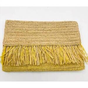 NEW SHEBOBO women's coco fringe crochet straw clutch in yellow